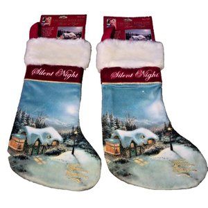 Thomas Kinkade 2004 Vintage Silent Night Christmas Stocking Set (2)‎